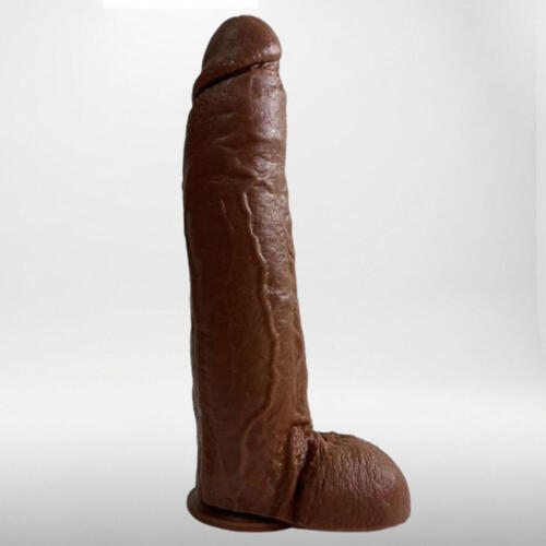 Pênis De Borracha Gigante 28 X 6.0Cm Escroto E Ventosa - Marrom