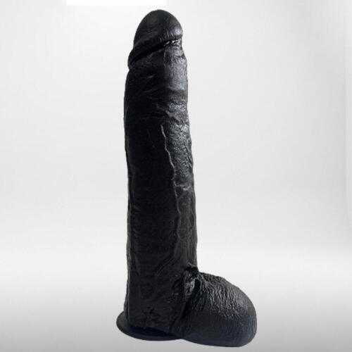 Pênis De Borracha Gigante 28 X 6.0Cm Escroto E Ventosa - Preto