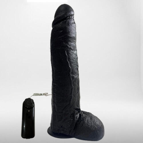 Pênis De Borracha Gigante 28 X 6.0Cm Escroto Ventosa E Vibrador – Preto